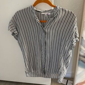 Frame Silk flounce striped short sleeve blouse